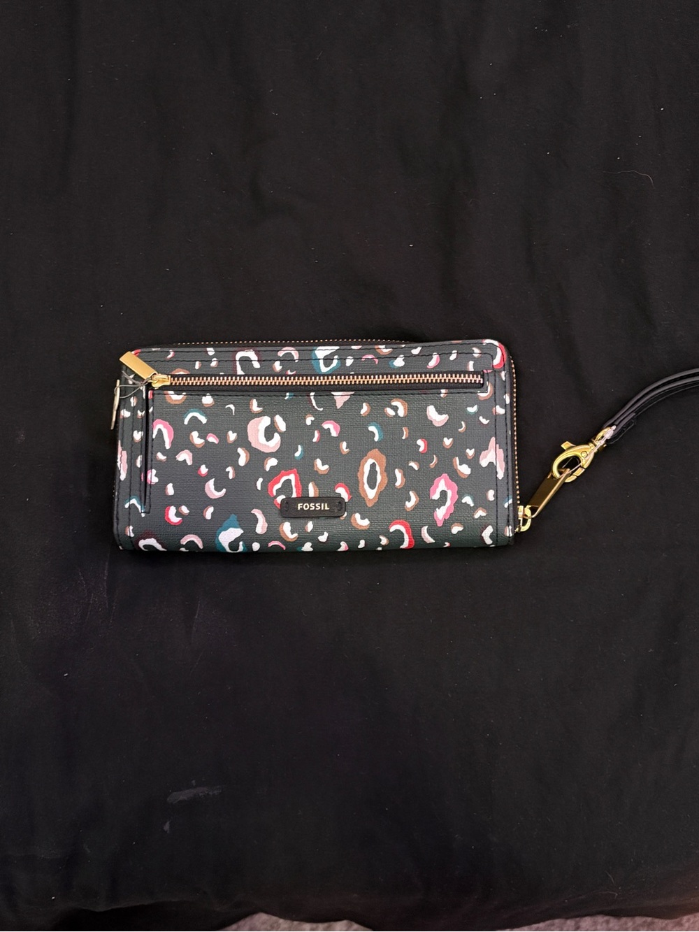 Fossil Black Wristlet with Multicolor Leopard Spots